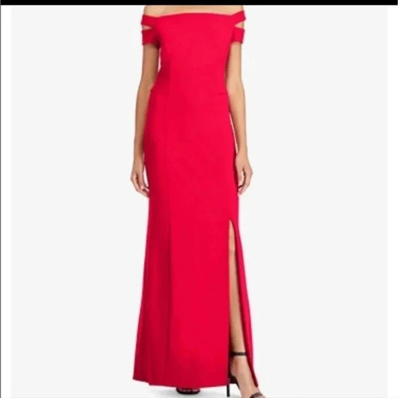 Lauren Ralph Lauren Red Crepe Long Dress - 10 - Picture 1 of 8